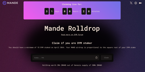 Mande Network: $MANDE Airdrop for all DYM Stakers